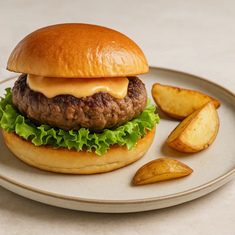 Natural Catering Burger (hausgemachter 130g Patty, Lollo Bianco und hausgemachte Soßen)