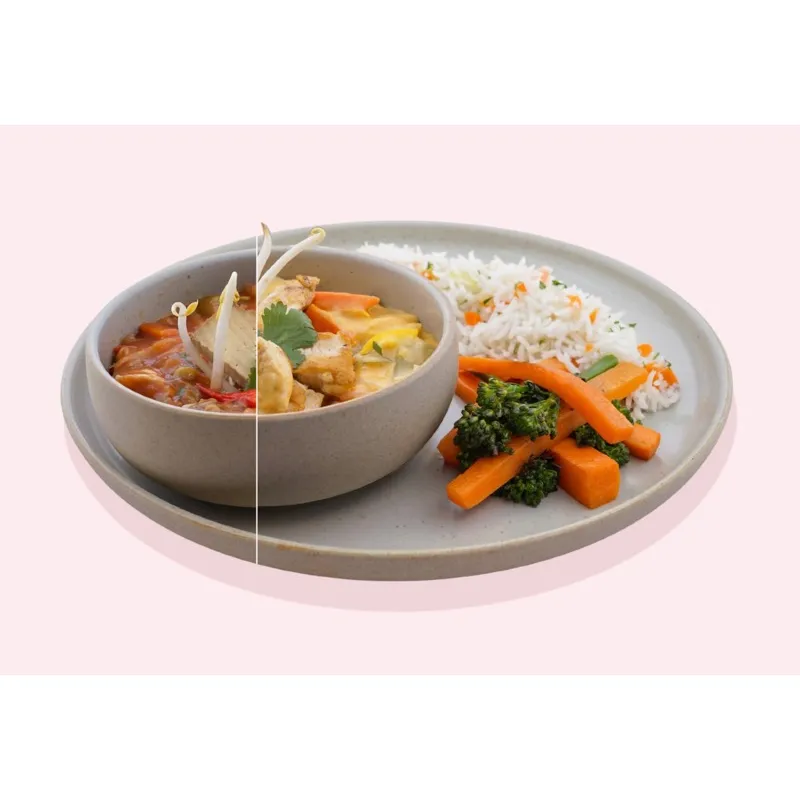 10er Asia Duett | Teriyaki Tofu | Chicken Thai Curry | Karotte Bimi | Basmati